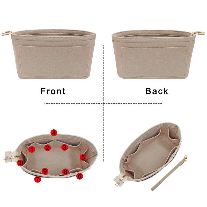 Soyizom Purse Organizer Insert Felt Purse Insert Bag Organizers Multi Pockets Tote Bag in Bag for Women,Beige-M - Image 3